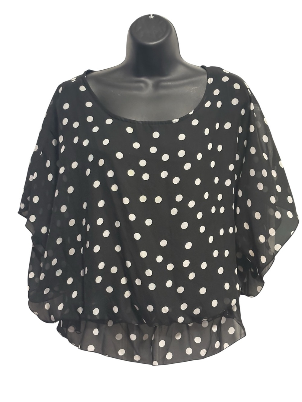 Cynthia Rowley Black Polka Dot Flutter Sleeve Blouse medium